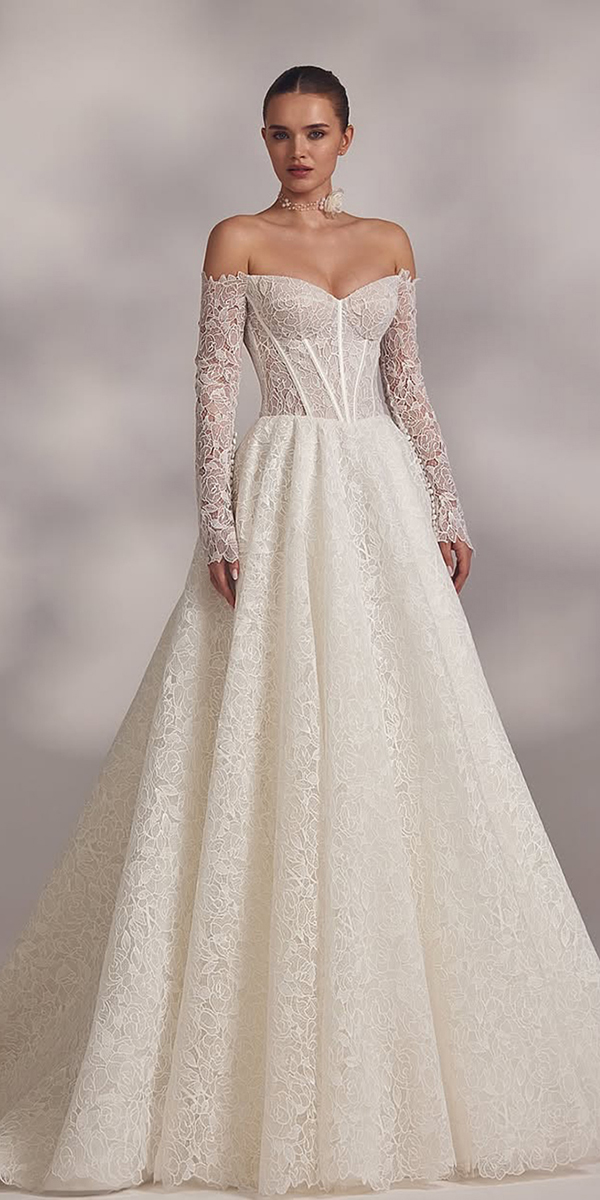 eva lendel top wedding dresses a line with long sleeves lace