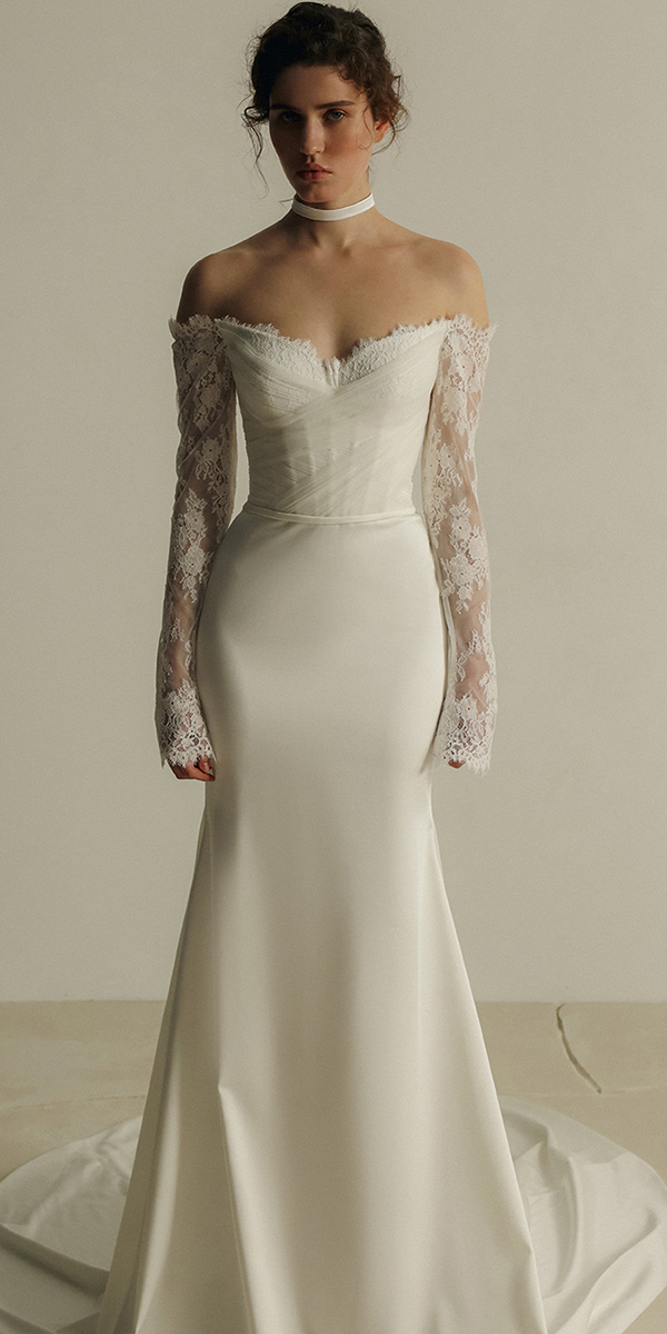 eva lendel top wedding dresses sheath lace sleeves