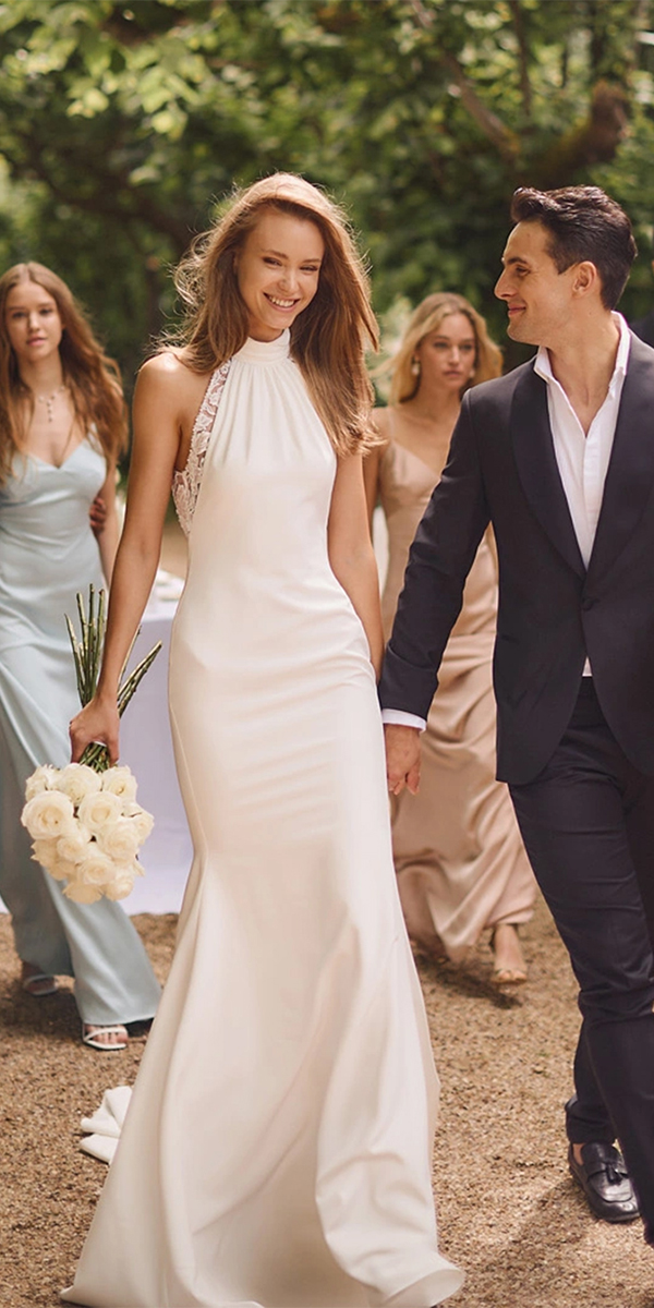 eva lendel top wedding dresses sheath simple halter neckline