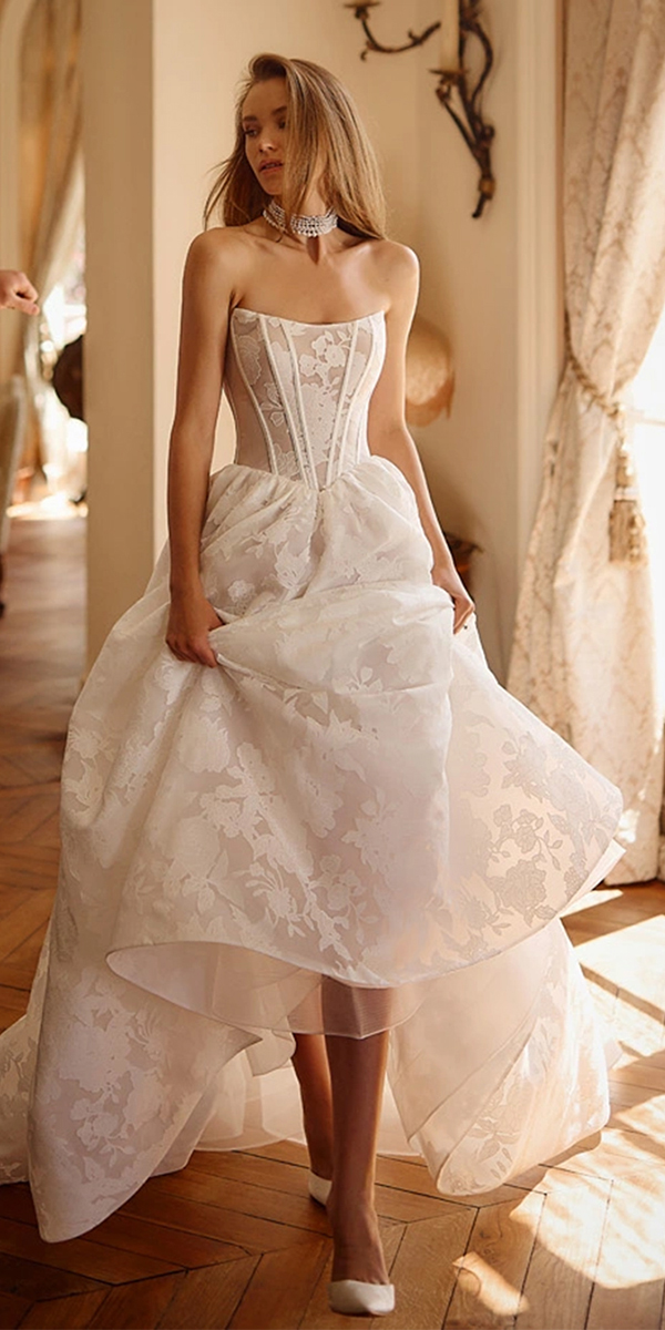 eva lendel top wedding dresses strapless neckline floral