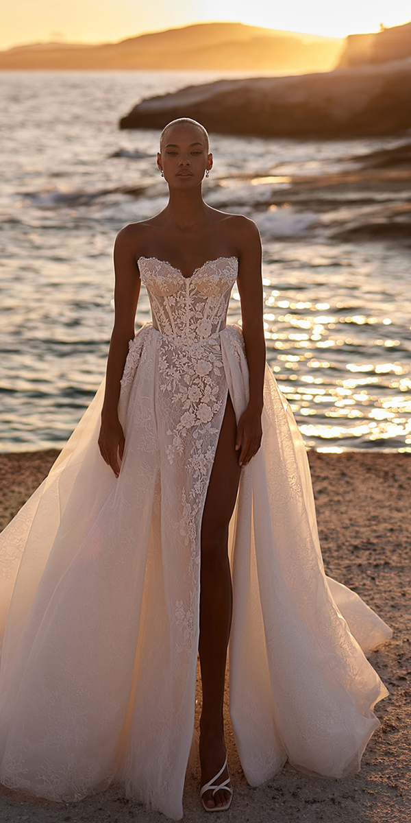 eva lendel top wedding dresses strapless neckline lace beach