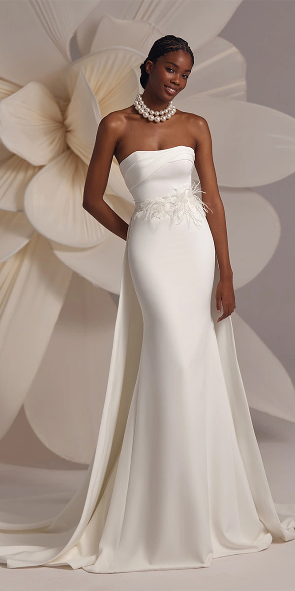eva lendel top wedding dresses strapless neckline with overskirt