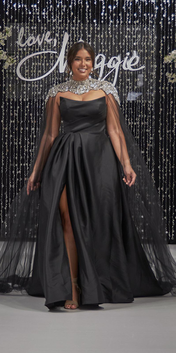 gothic wedding dresses plus size with cape black maggie