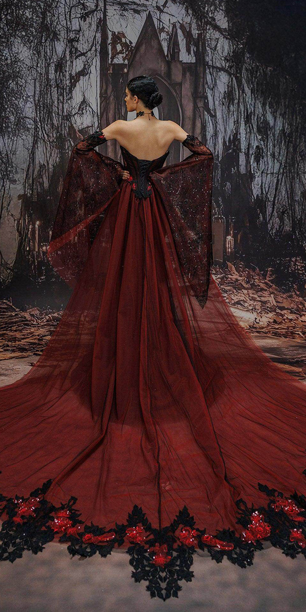 gothic wedding dresses red black lace cocomelody