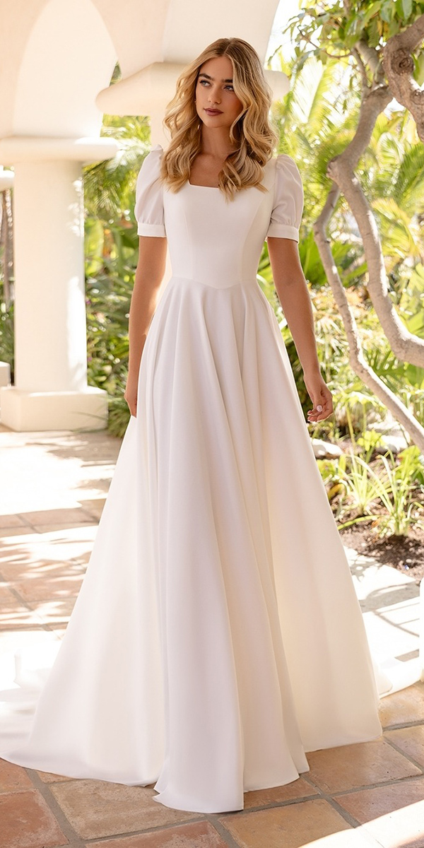 modest wedding dresses a line with cap sleeves simple moonlight