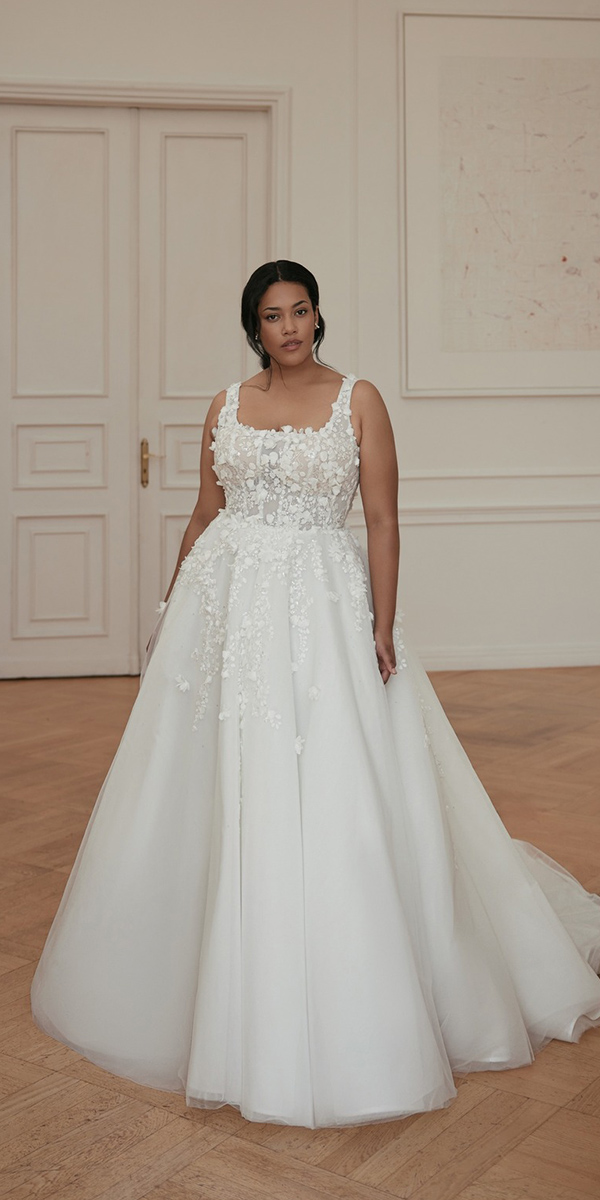 modest wedding dresses plus size square neckline wonaconcept