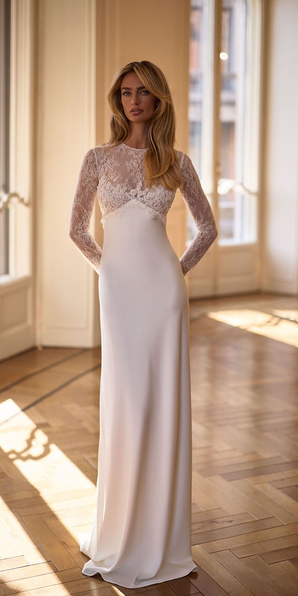 modest wedding dresses sheath lace with long sleeves millanova
