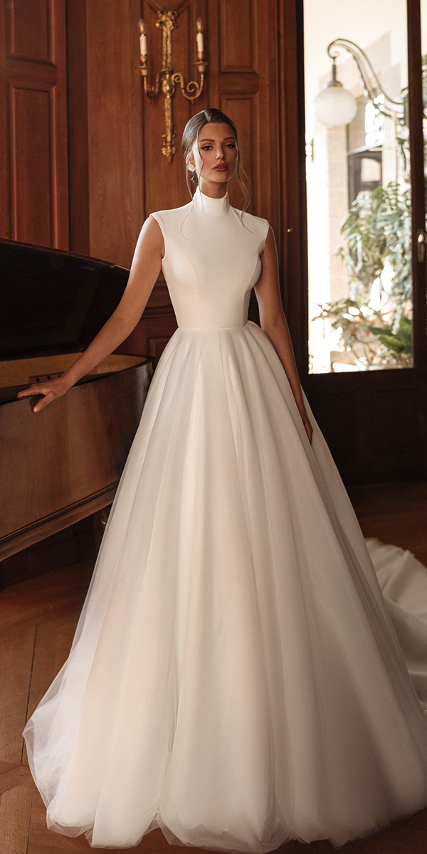 modest wedding dresses simple high neckline kathycorso