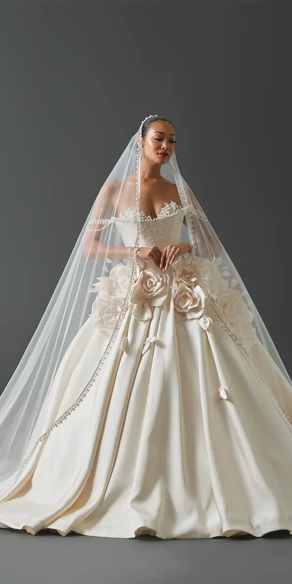 wedding dress trends 2026 floral appliques ball gown eseazenabor