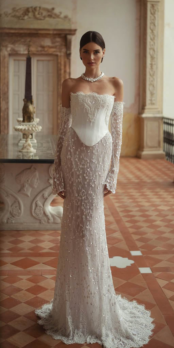 wedding dress trends 2026 sheath with detached sleves lace berta