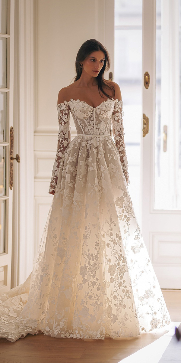 wona concept top wedding dresses a line with long sleeves lace floral