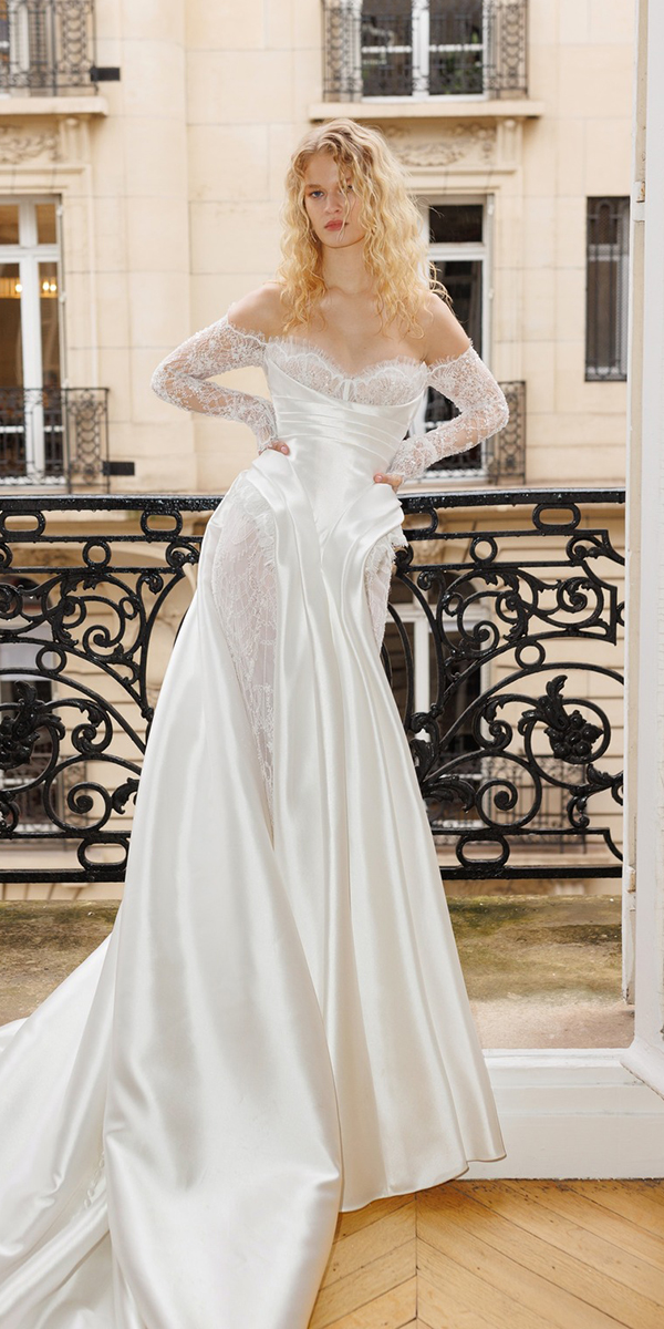 wona concept top wedding dresses with long sleeves lace strapless neckline