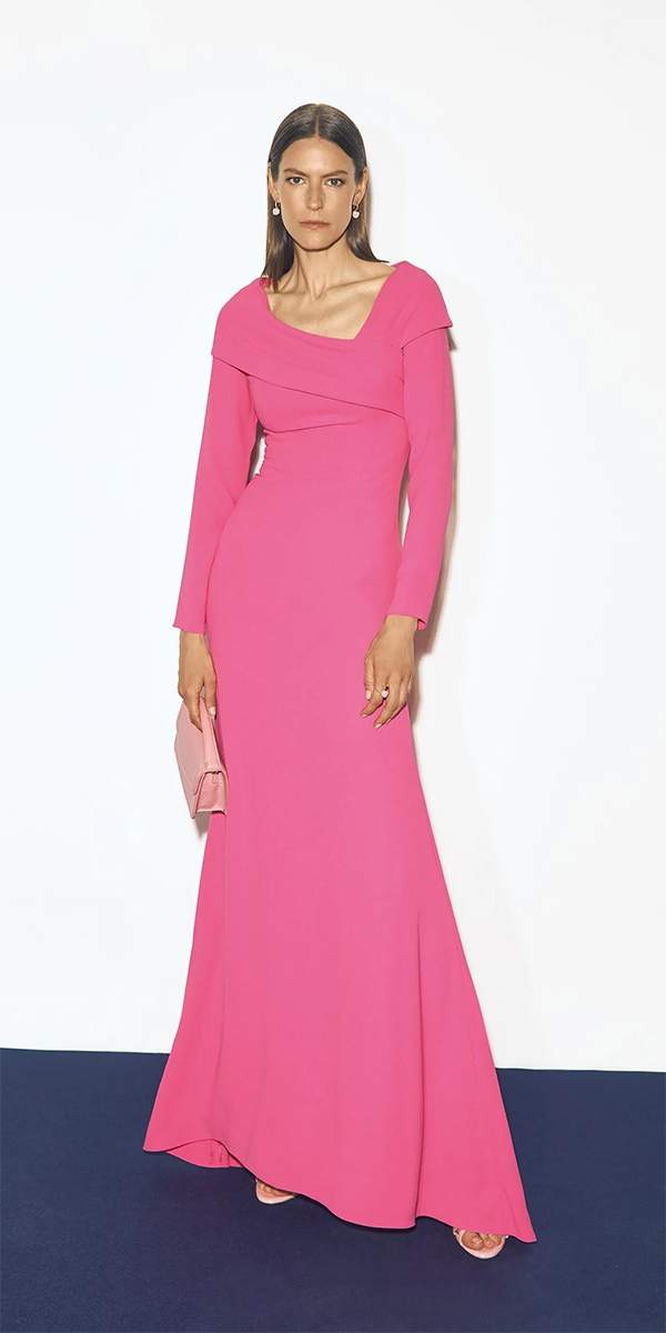 long mother of the bride dresses simple pink with long sleeves pronovias