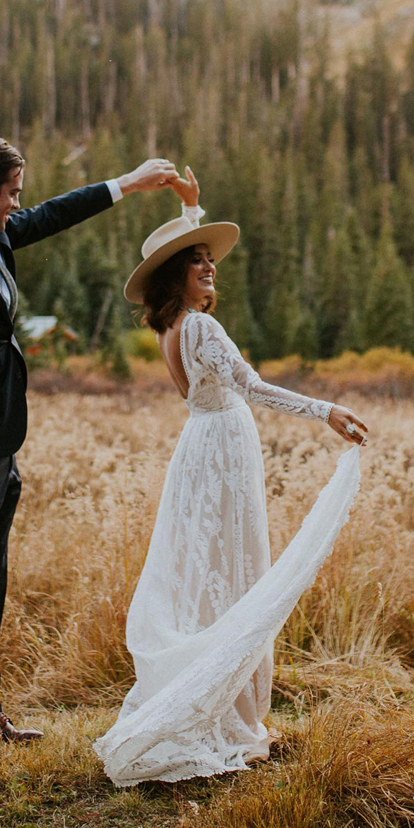 rustic lace wedding dresses a line with long sleeves open back dreamersandlovers