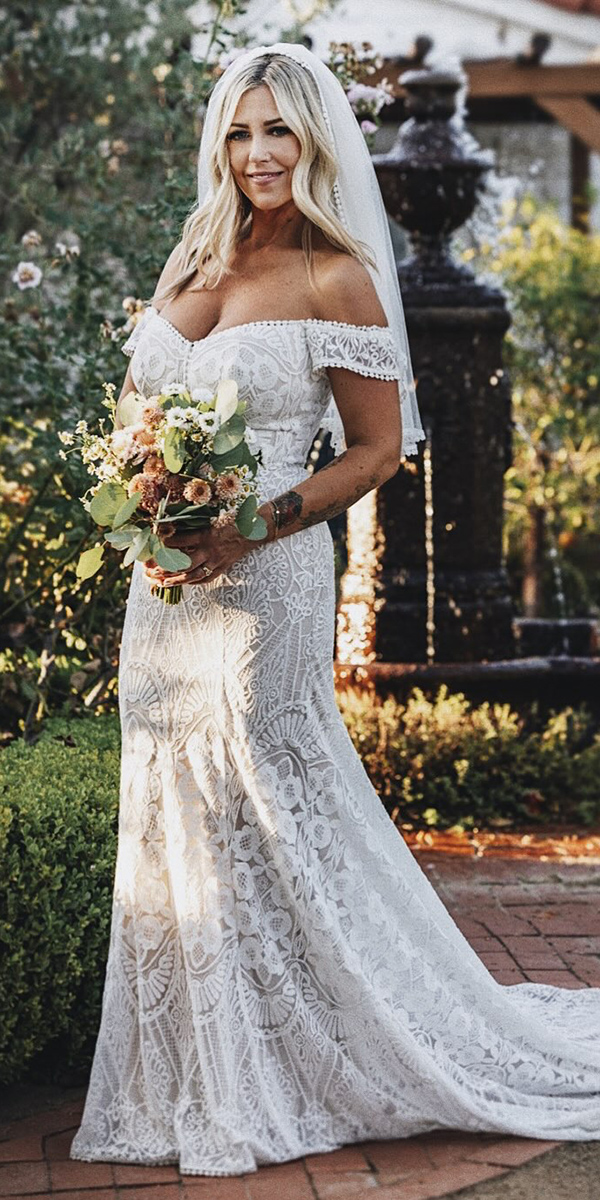 rustic lace wedding dresses mermaid off the shoulder beach lace dreamersandlovers