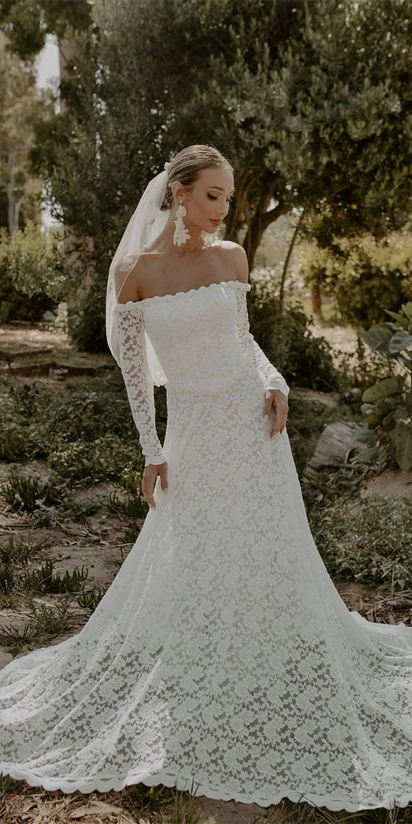rustic lace wedding dresses off the shoulder sleeves lace dreamersandlovers