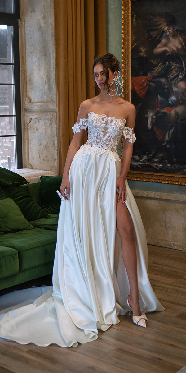 silk wedding dresses a line lace top papilio