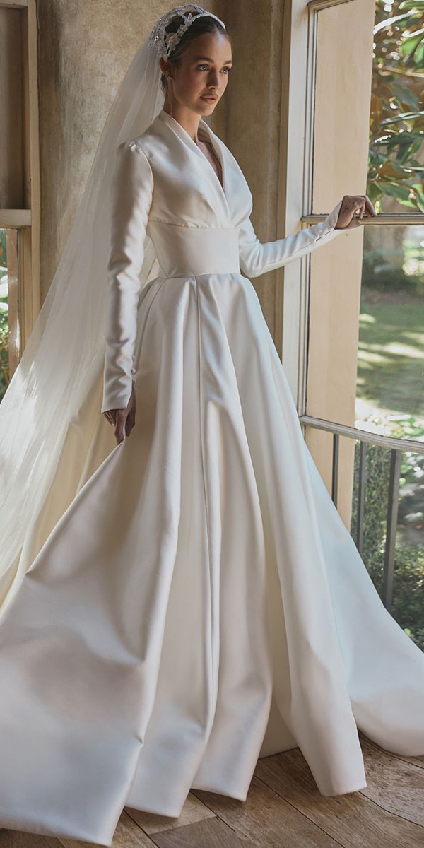 silk wedding dresses simple modest with long sleeves stevenkhalil