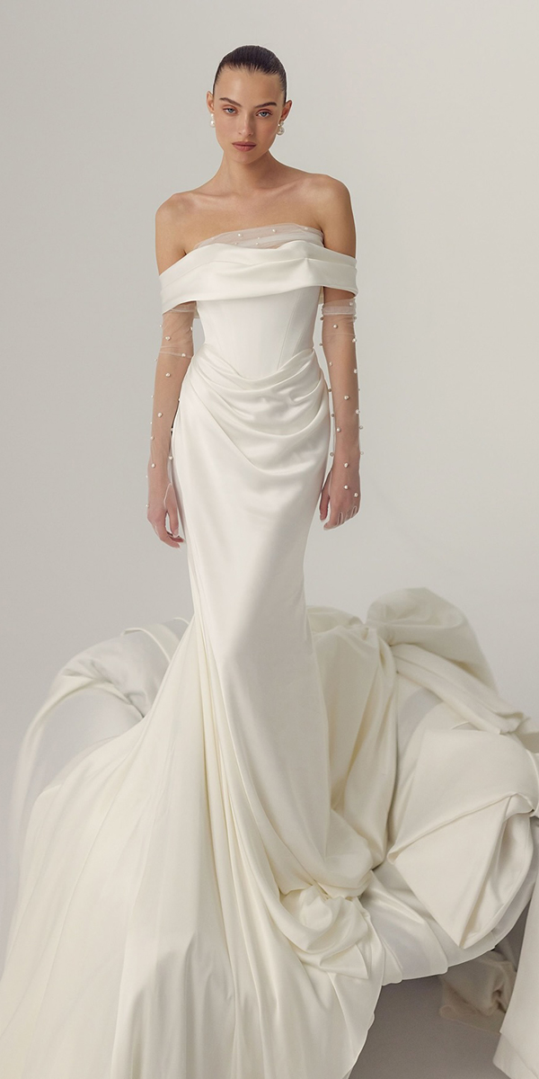 silk wedding dresses with long sleeves sheath lihihod
