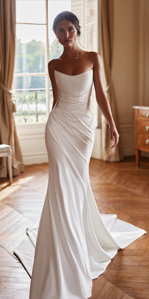 trendy wedding dresses sheath simple strapless neckline yedyna