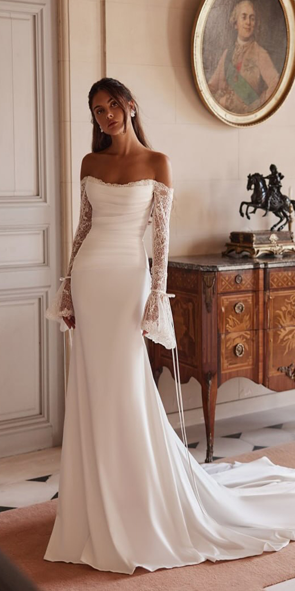 trendy wedding dresses simple with long sleeves off the shoulder yedyna