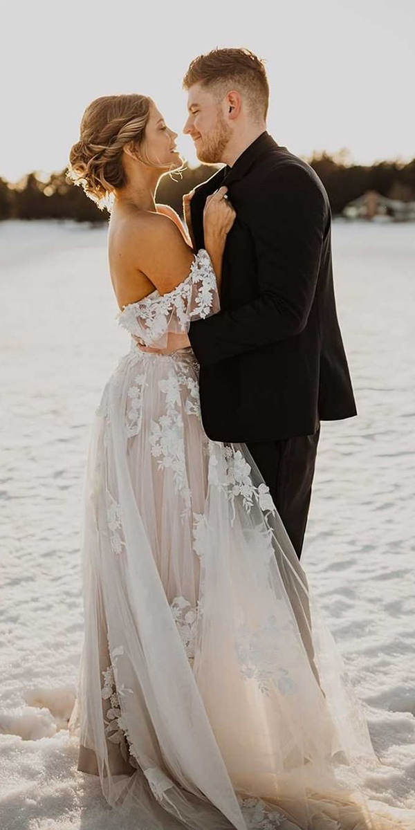 winter wedding dresses a line floral lace madilanebridal