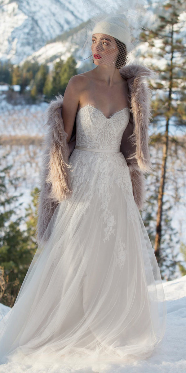 winter wedding dresses a line lace with fur willowbywatter