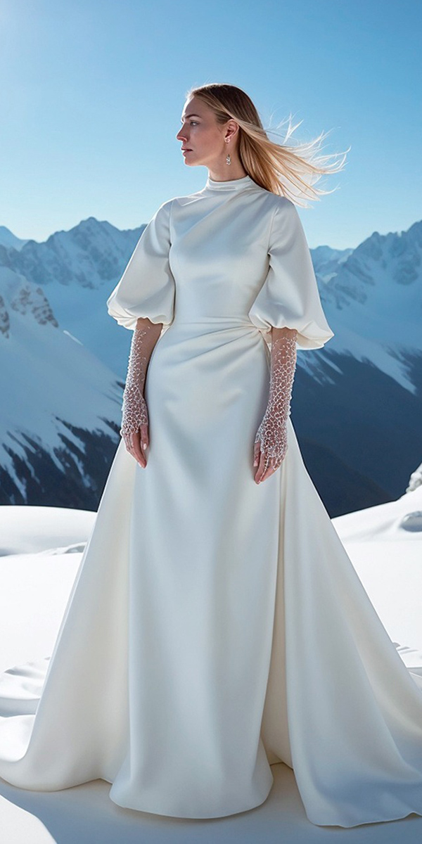winter wedding dresses simple with sleeves pronovias