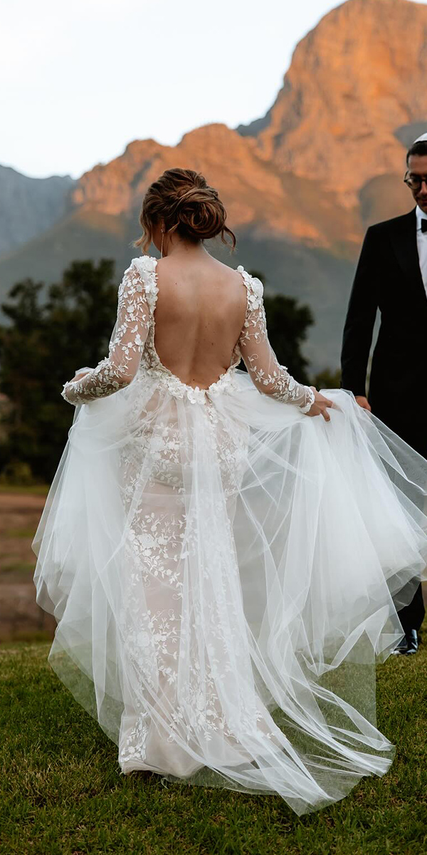 bohemian wedding dresses open back long sleeves floral mischadurrantphotography