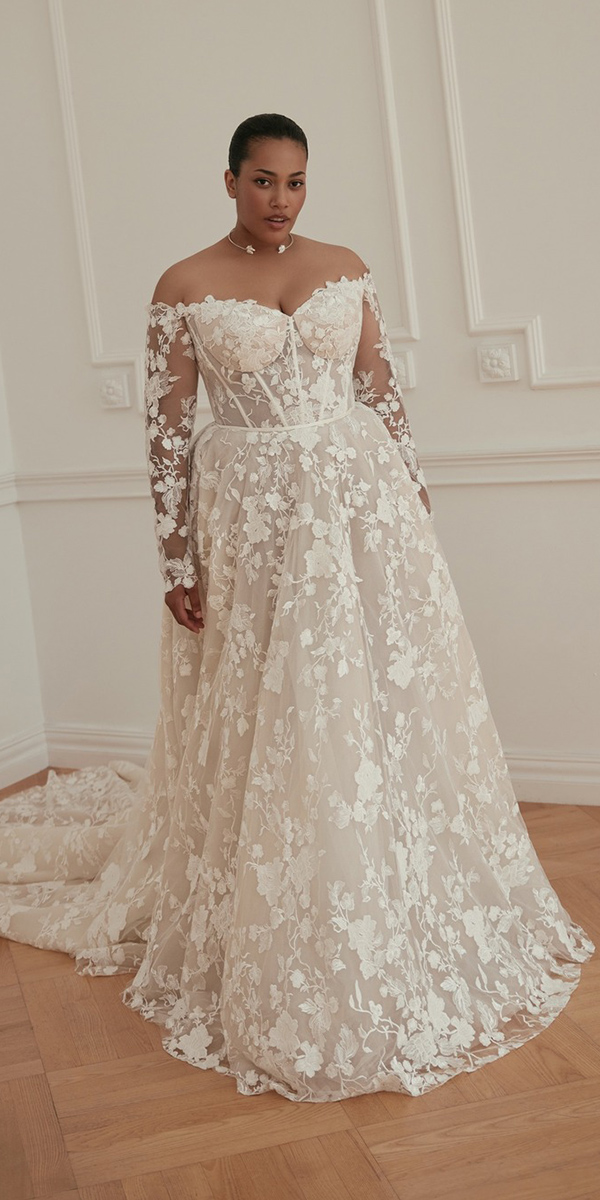 bohemian wedding dresses plus size with sleeves floral wona