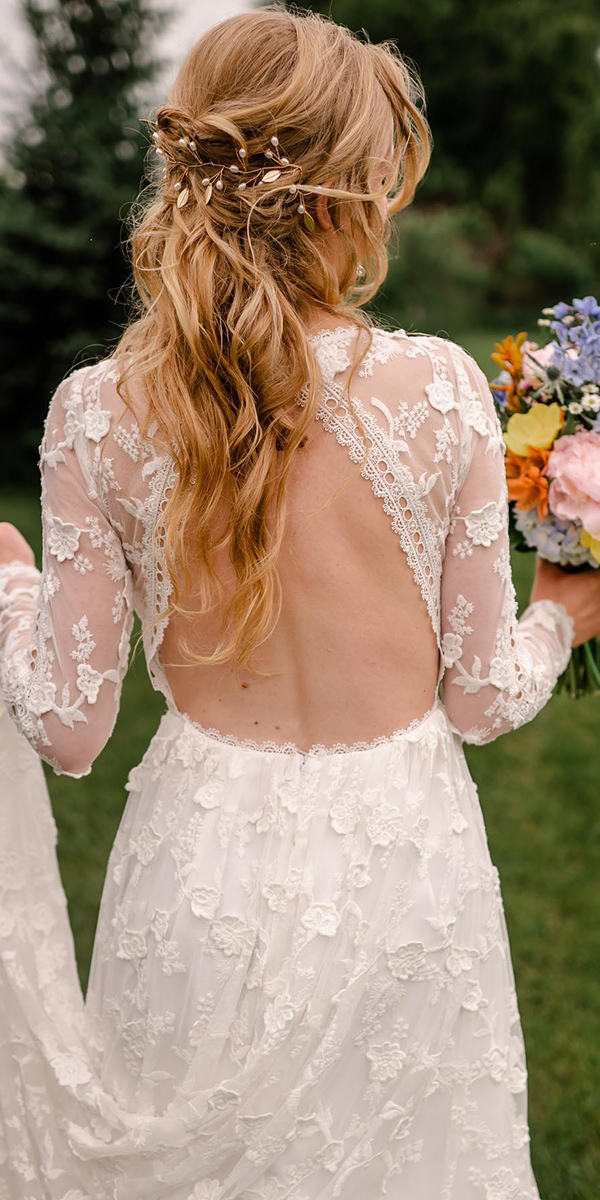 long sleeve wedding dresses illusion lace boho dreamers andlovers