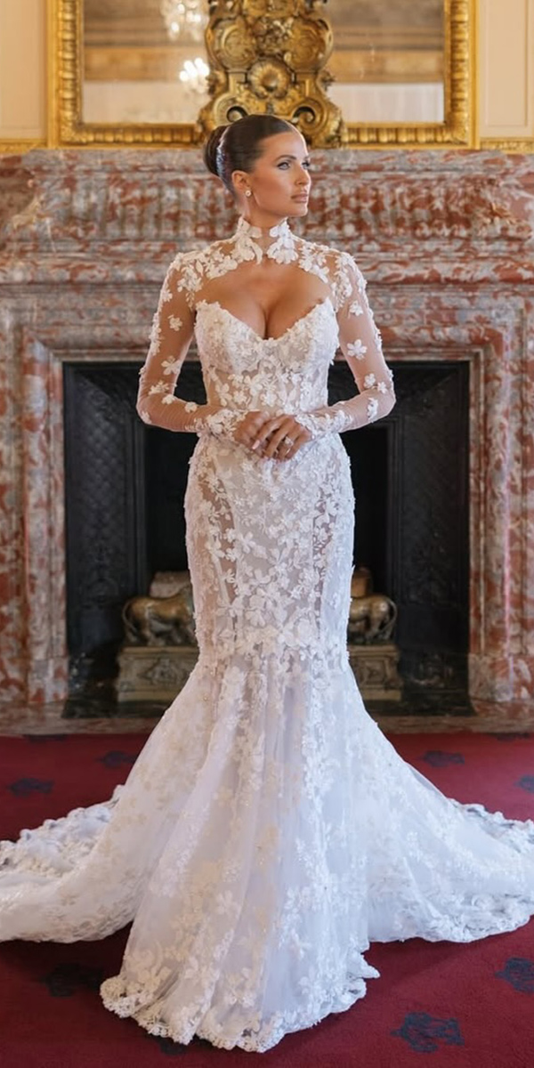 long sleeve wedding dresses lace floral illusion galialahav