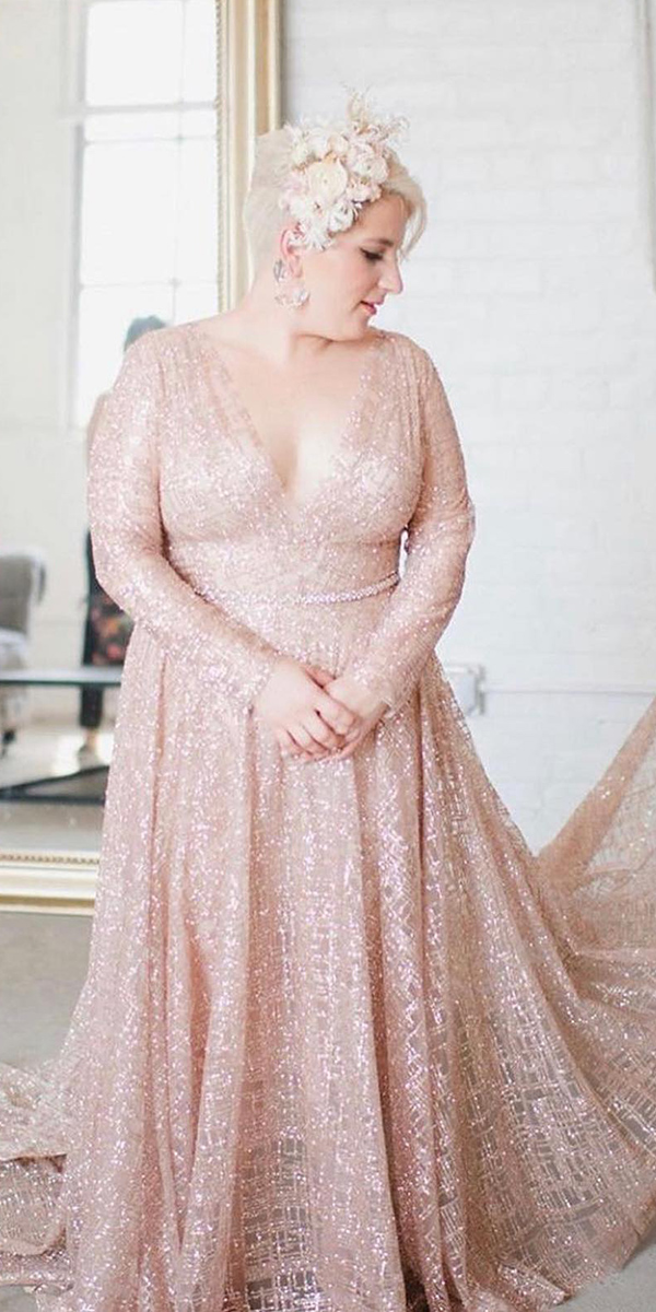 plus size wedding dressepink sequins a line with sleeves emilyriggs