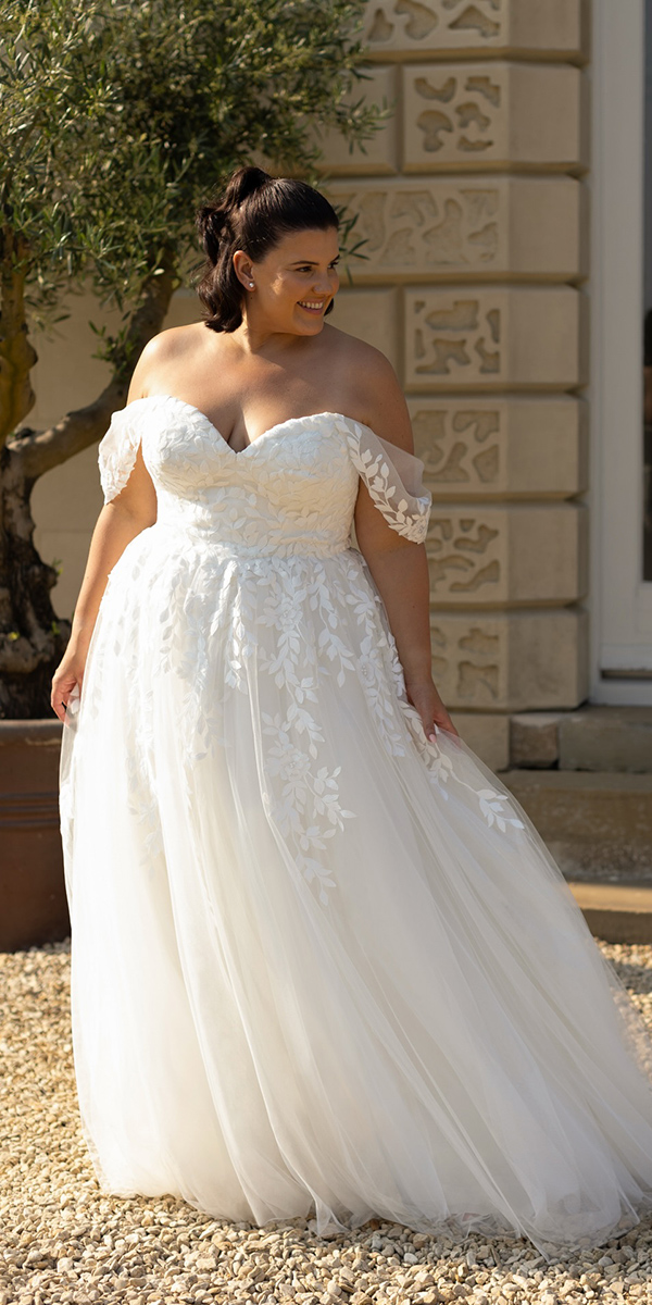 plus size wedding dresses lace floral off the shoulder a line truebride