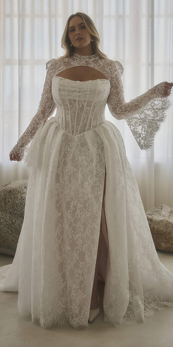 plus size wedding dresses lace with long sleeves lace casablanca