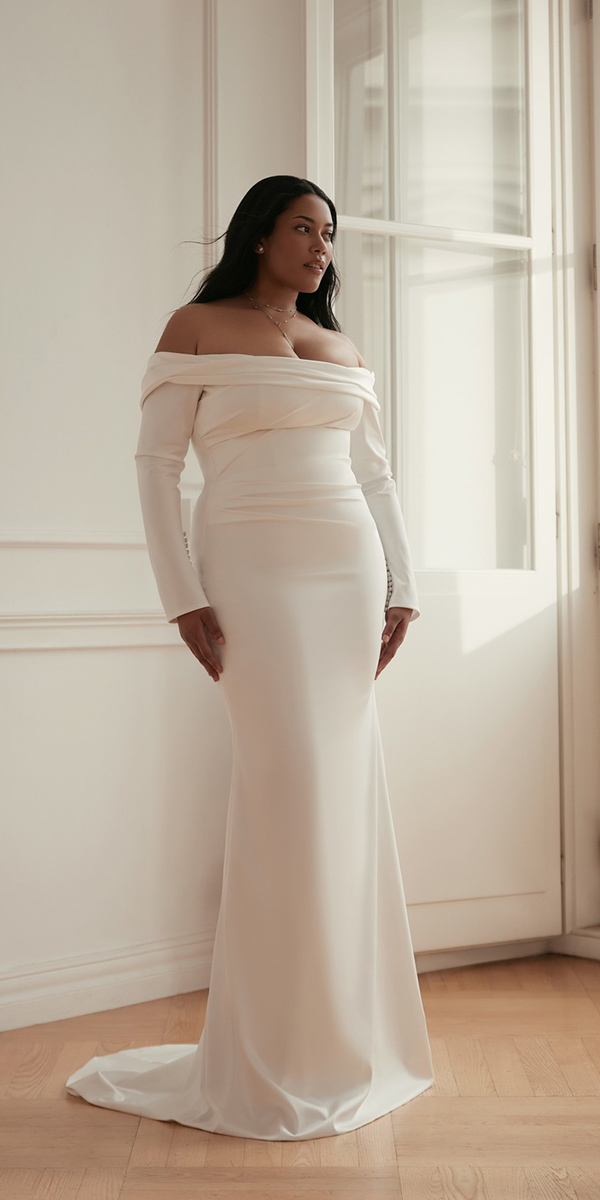 plus size wedding dresses simple with long sleeves off the shoulder wonaconcept
