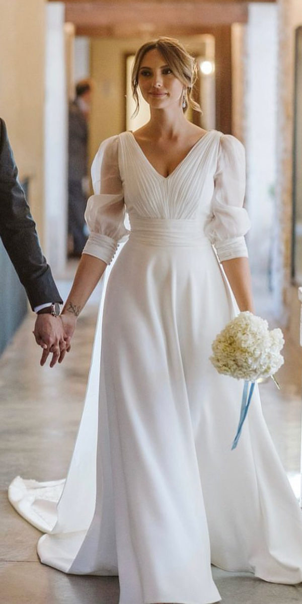 simple wedding dresses with sleeves elegant v neckline ohqueluna