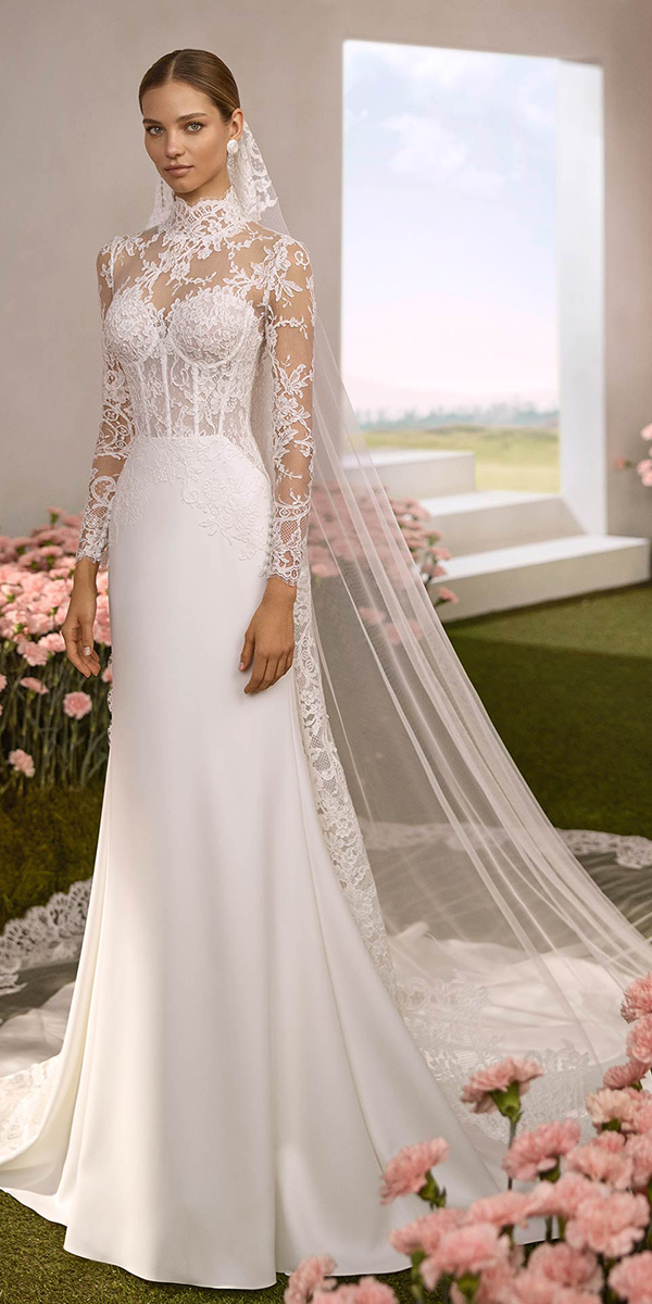 simple wedding dresses with sleeves with lace illusion sleeves rosaclara