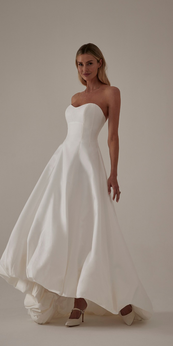tea length wedding dresses simple strapless neckline sassiholford