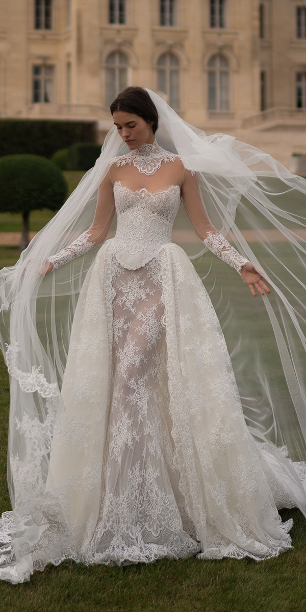 vintage wedding dresses 1920s with illusion long sleeves lace leegrebanau