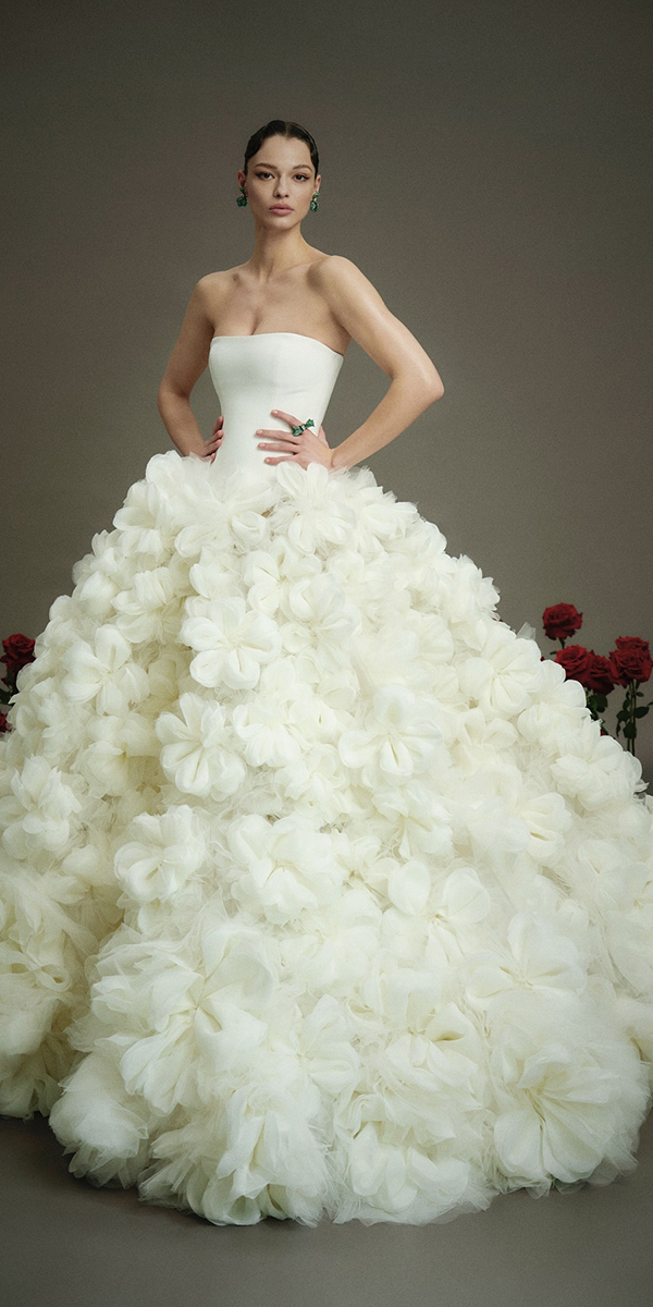 wedding dress trends 2026 simple 3d floral strapless neckline nicolefelicia