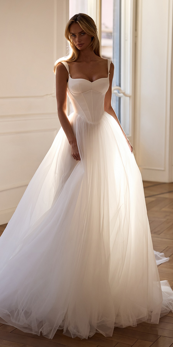 wedding dress trends 2026 simple strapless neckline corset millanova