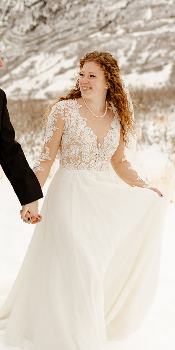 winter wedding dresses outfits lace with long sleeves awbridal