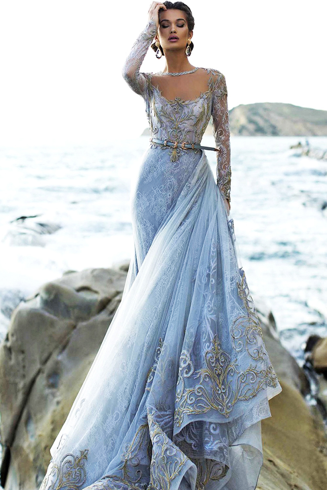 blue bridesmaid dresses with sleeves with lace tarik ediz