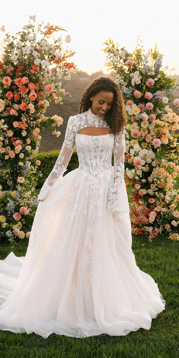 bohemian wedding dresses a line lace with sleeves allure