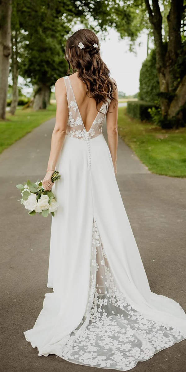 bohemian wedding dresses a line v back floral appliques marielaporte