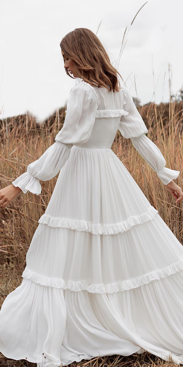 bohemian wedding dresses simple a line with long sleeves modest floravere