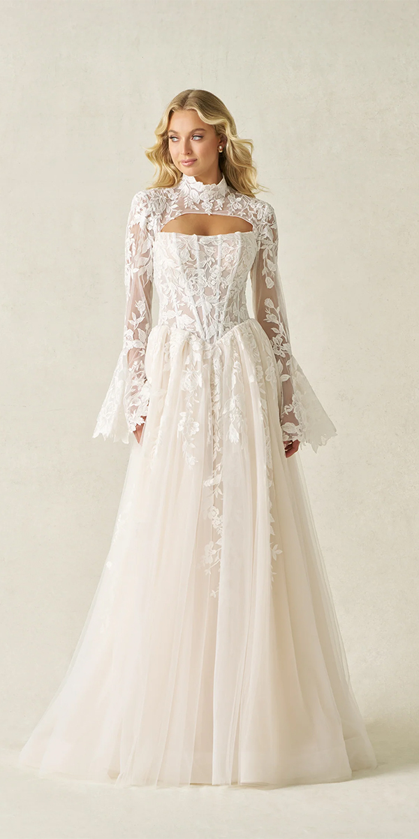 boho wedding dresses with sleeves a line with long sleeves lace cape allure
