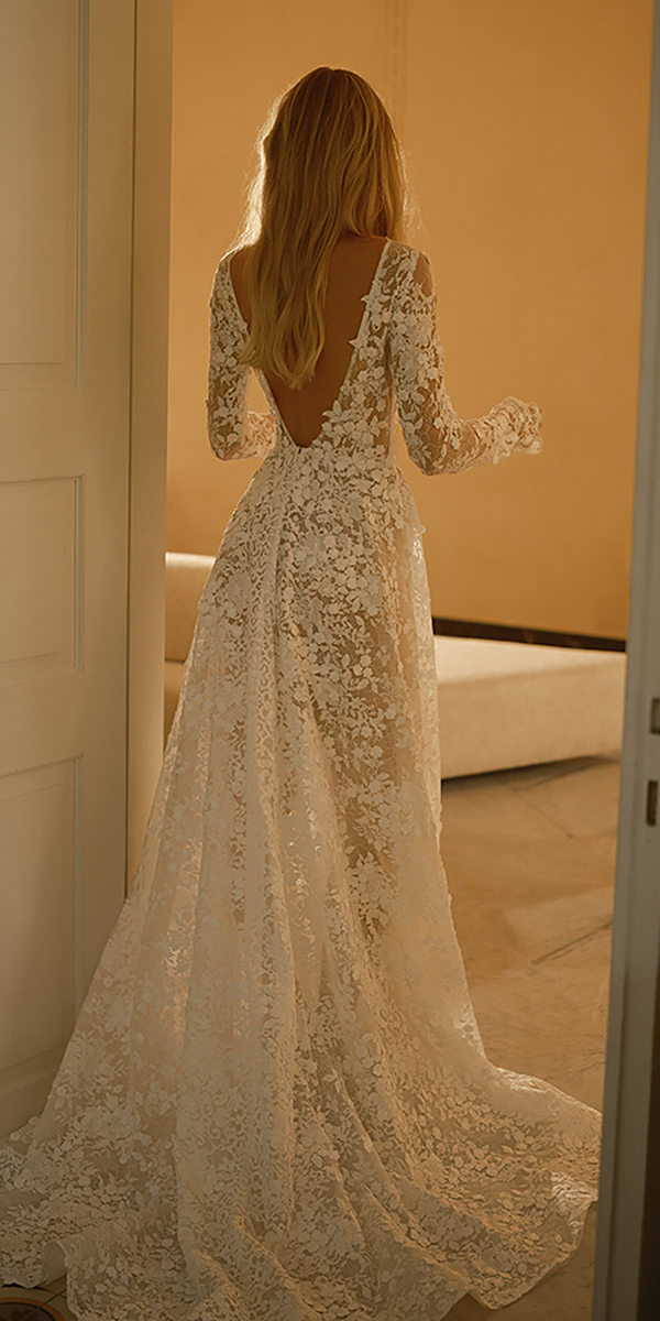 boho wedding dresses with sleeves with long sleeves floral v back berta