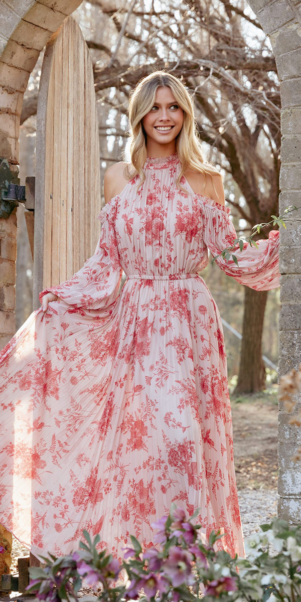 fall wedding guest dresses floral with sleeves petal pup